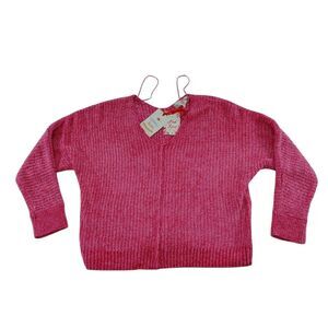 Pink Rose Cozy Pink Ribbed Knit Oversized Sweater‎ Chunky Pullover Size L